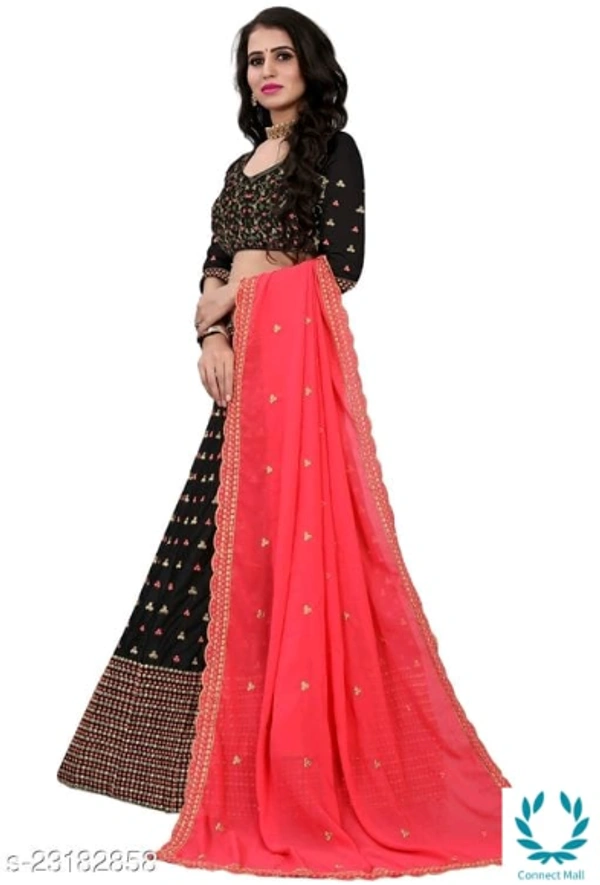 Beautiful Semi Stitched Lehenga Choli - Free Size, Black ,Red, Satain Dupatta Fabric : Net, Embroidered, Multipack :1